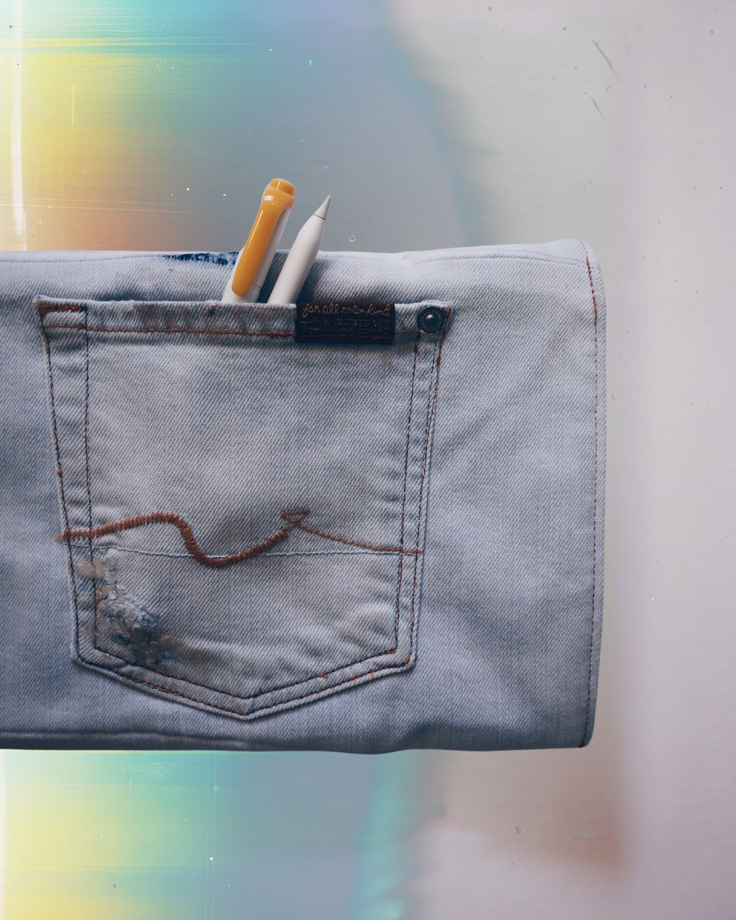 Buttoned Denim Envelope Clutch