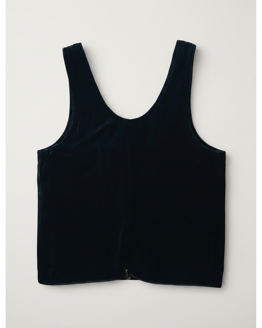 Hue Labs reversible blue grid vest bag made from upcycled materials with a gun metal zipper