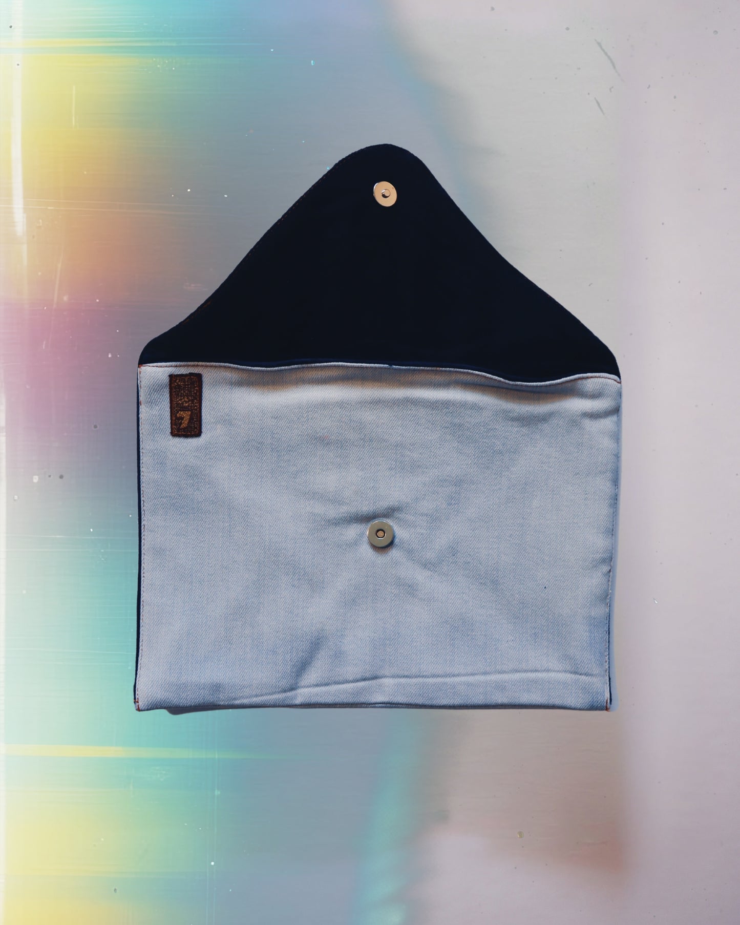 Buttoned Denim Envelope Clutch