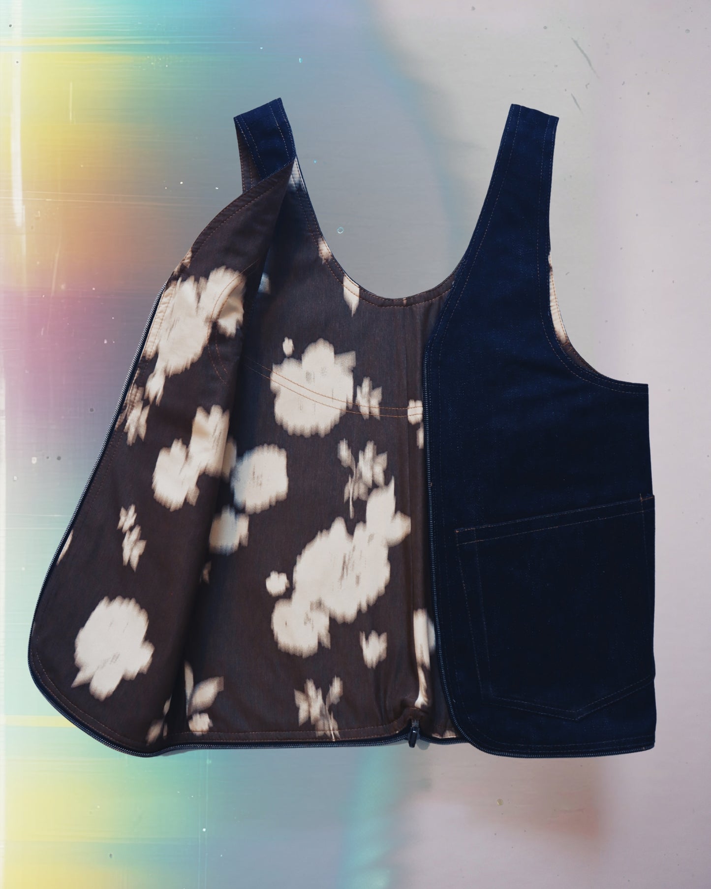 Moody Denim Floral Vest Bag