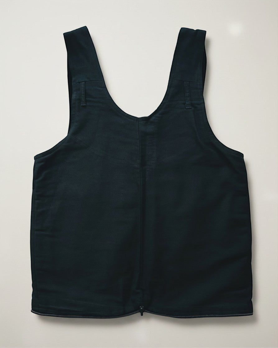 Hue Labs reversible army green vest bag handcrafted from upcycled materials with a gun metal silver zipper
