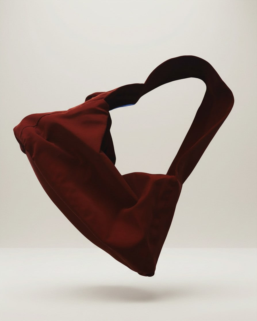 Hue Labs scarlet dumpling shoulder bag made from upcycled materials with a soft compact shape and magnetic closure