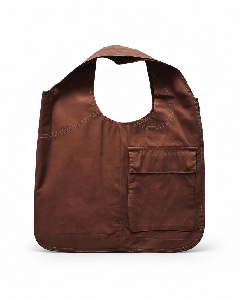 Hue Labs terracotta vest bag made from upcycled material with a front pocket and versatile reversible design.